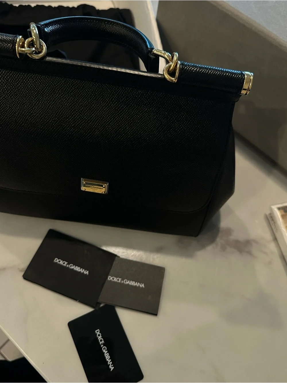 Dolce & Gabbana Black Sicily Large Leather Top-Handle Bag